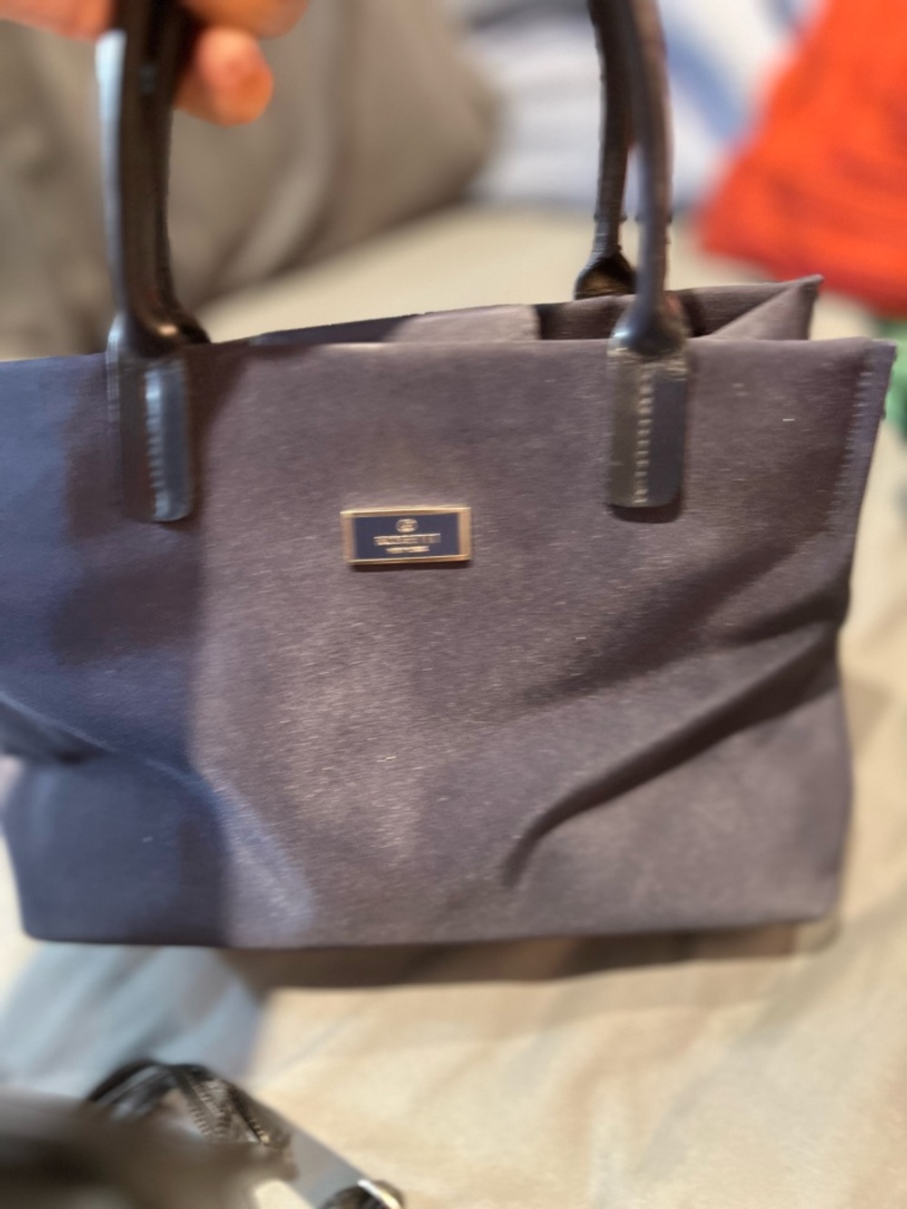 Rosetti Navy Tote with Black Leather Handles